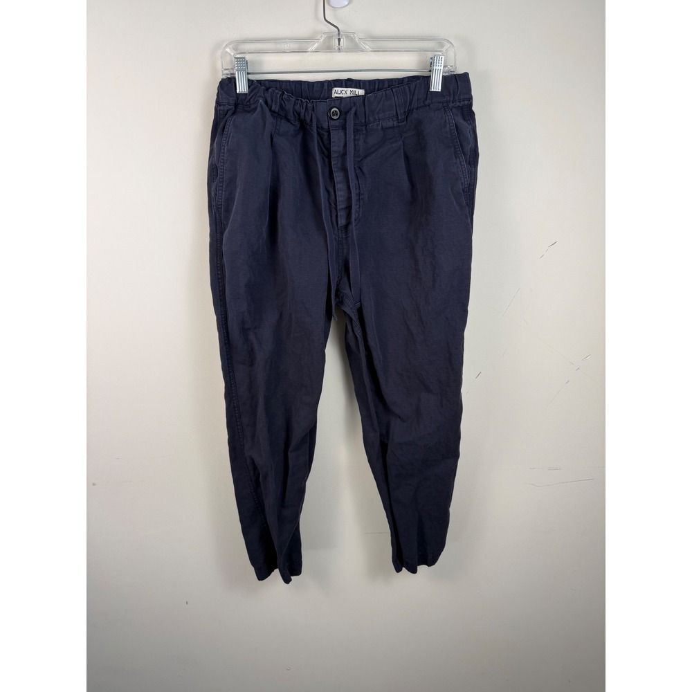 Alex Mill Mens Navy Blue Cotton Linen Pleated Joggers‎ Pants Medium Drawstring